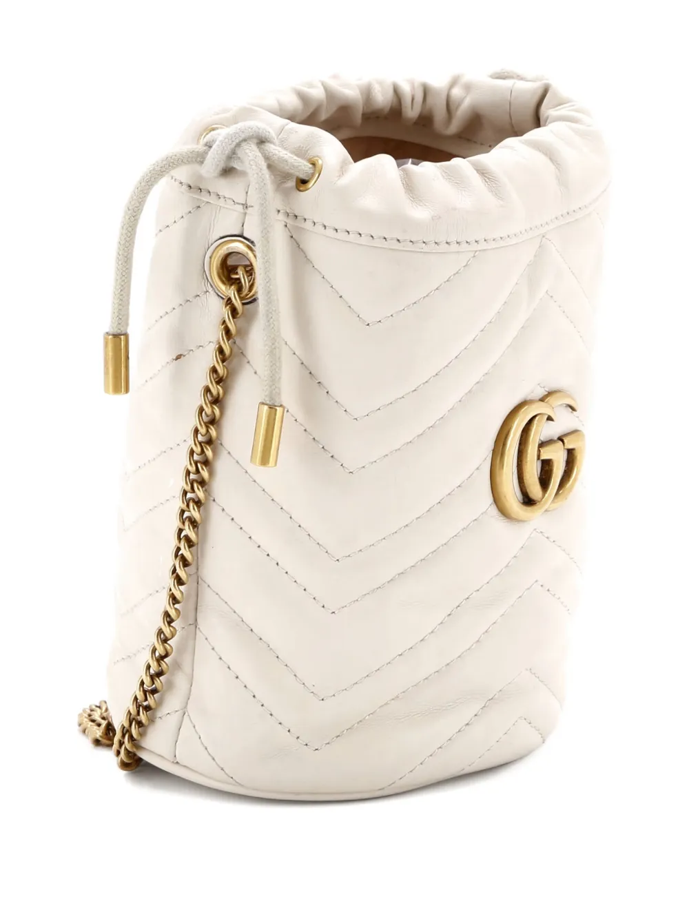 Pre-owned Gucci Gg Marmont Diagonal Quilted Leather Mini Bucket Bag In Neutral