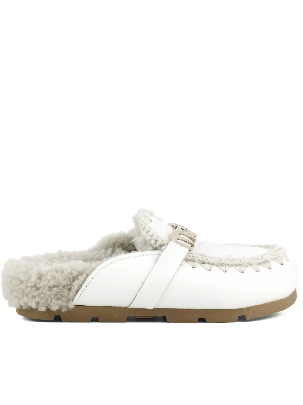 Mou Letter Logo Fur Sandals In White