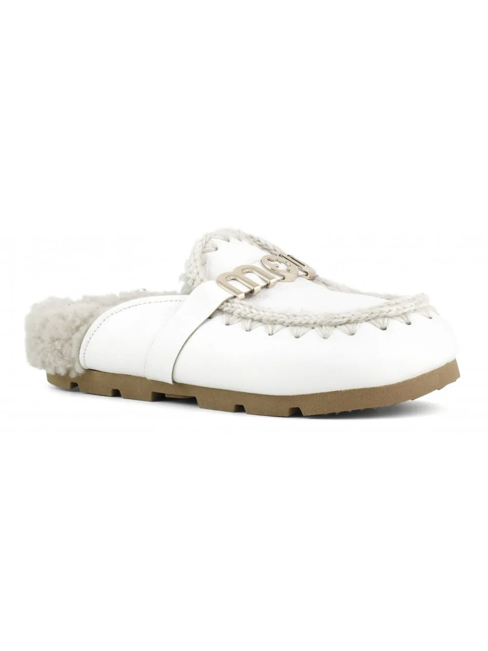Mou Winter Bio Slipper-mule In White Leather In White