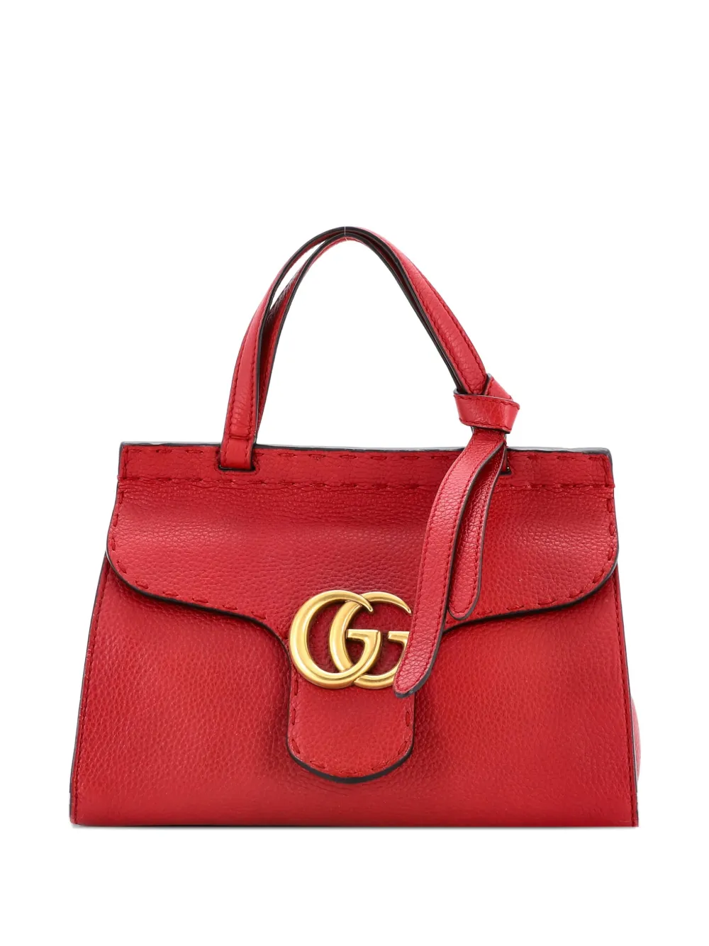 Pre-owned Gucci Gg Marmont Top Handle Bag Leather Mini Satchel In Red