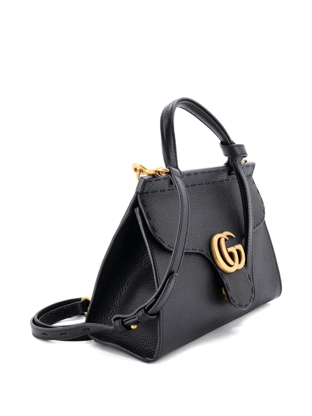 Pre-owned Gucci Gg Marmont Top Handle Bag Leather Mini Satchel In Black