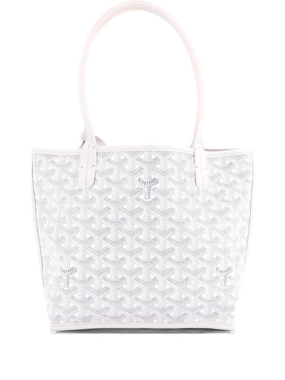 Pre-owned Goyard Anjou Reversible Tote Coated Canvas Mini Satchel In White