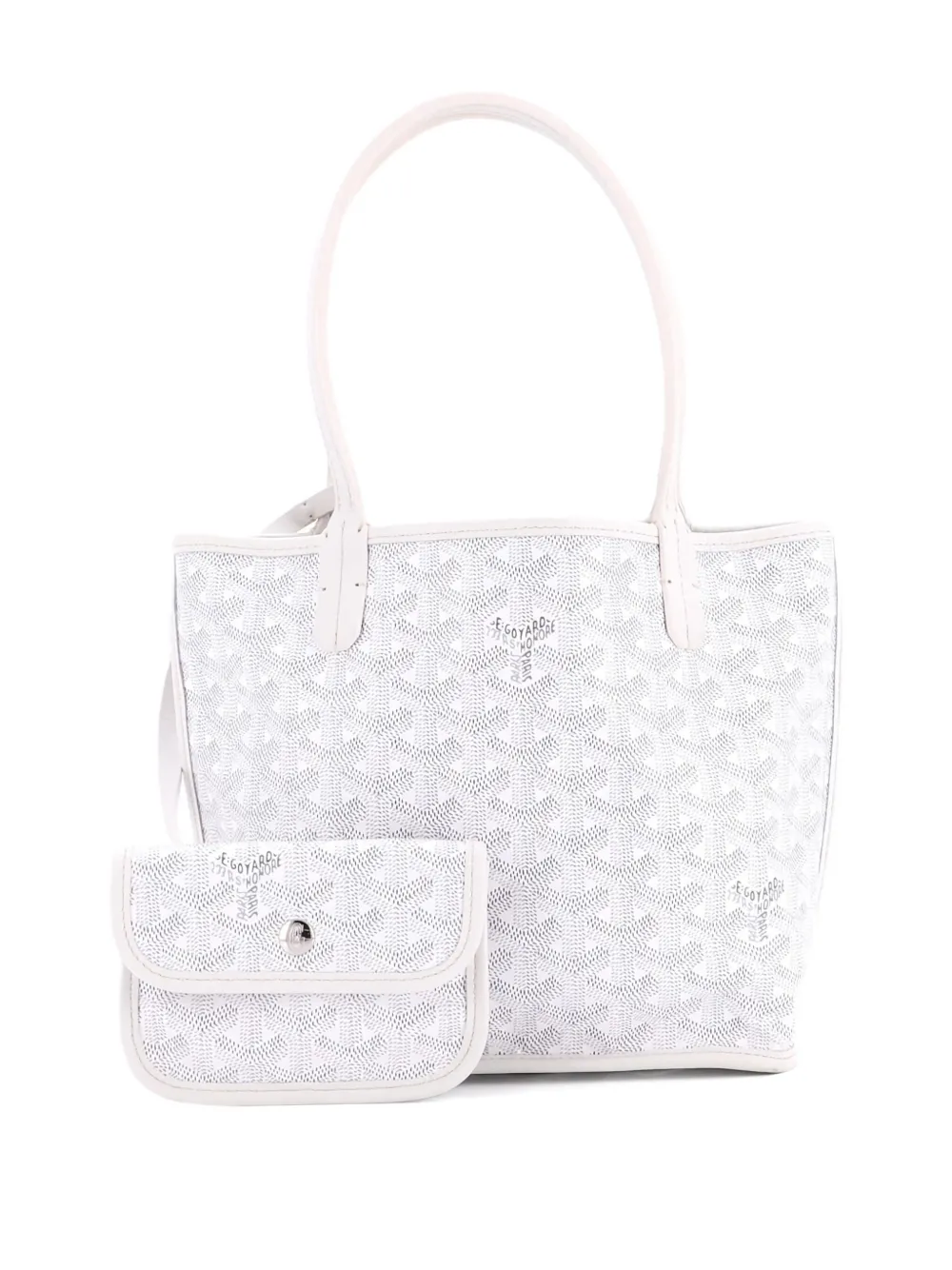Pre-owned Goyard Anjou Reversible Tote Coated Canvas Mini Satchel In White