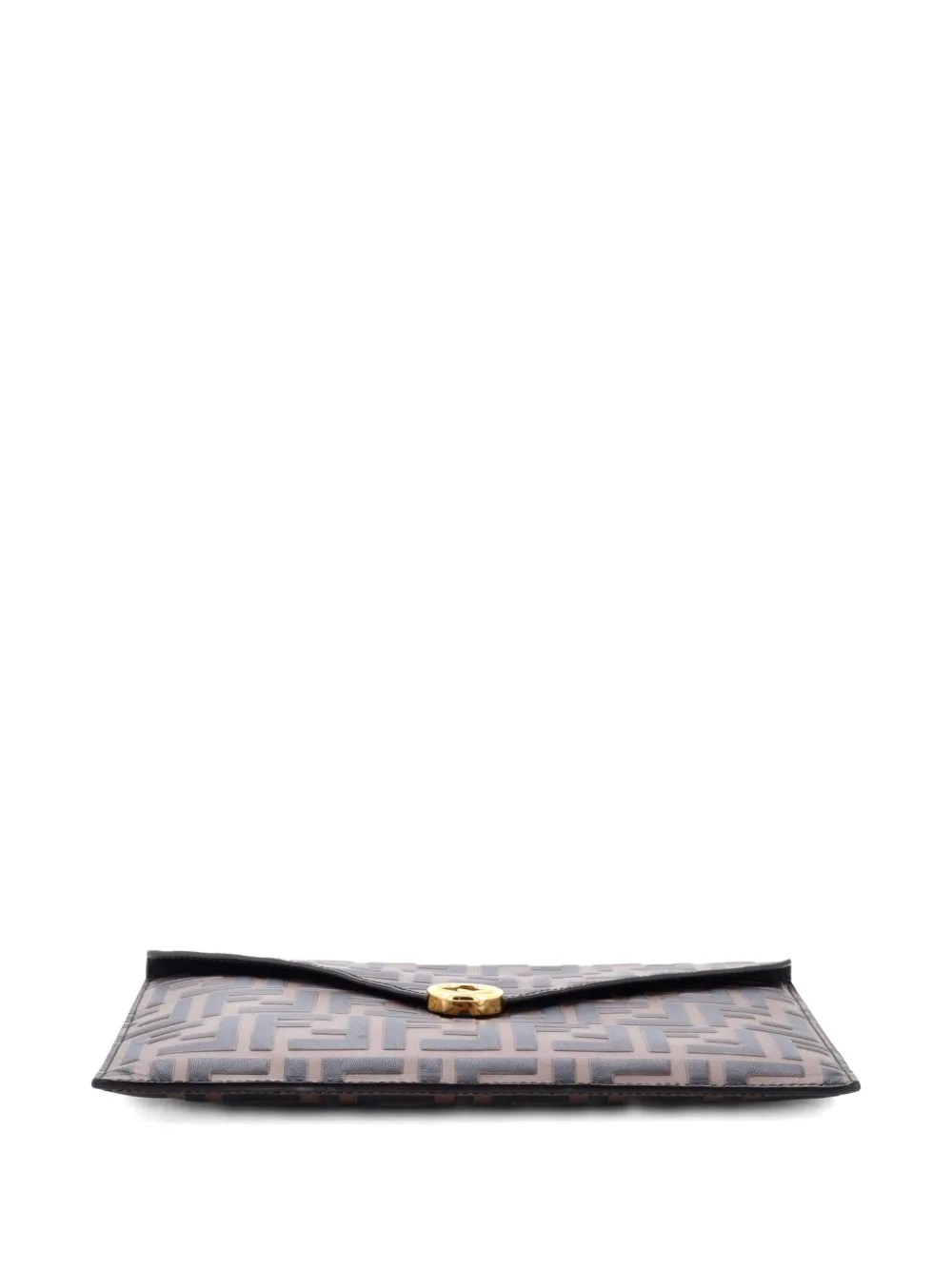 FENDI Pre-owned F Is Envelope Flat Pouch Zucca Embossed Leather Large Clutch Bag In Brown