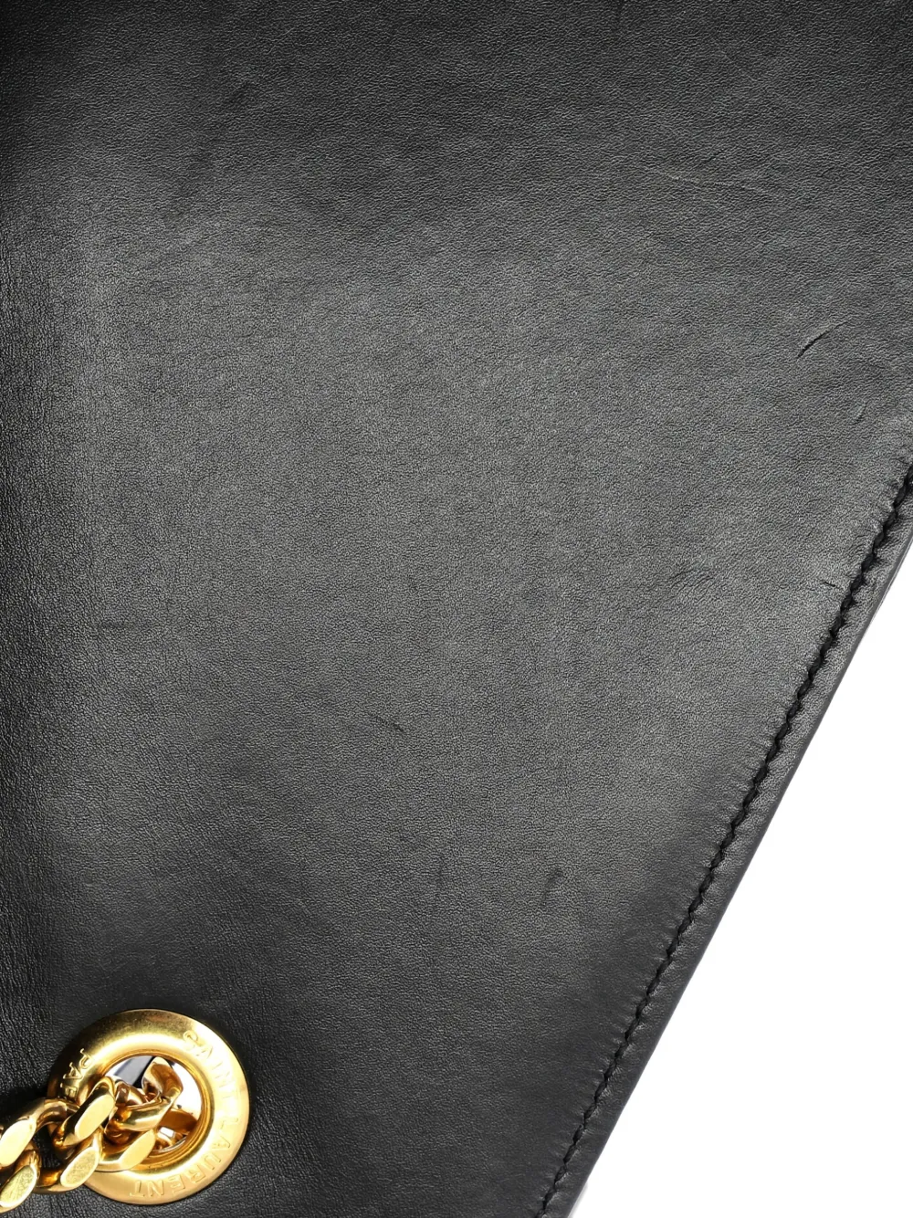 Pre-owned Saint Laurent Monogram-chevron Leather Shoulder Bag In Black