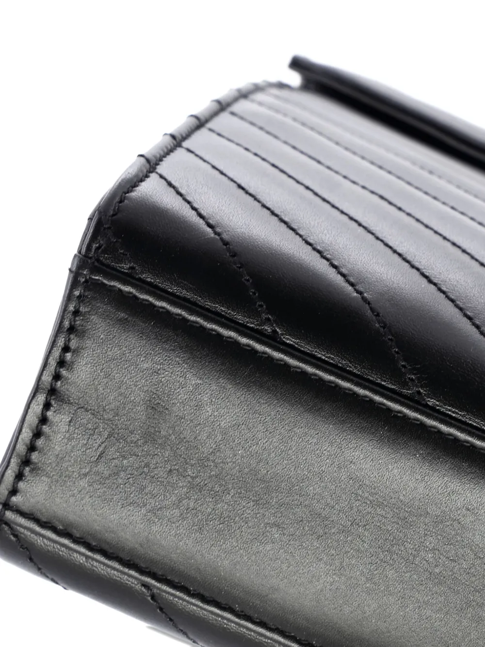 Pre-owned Saint Laurent Monogram-chevron Leather Shoulder Bag In Black