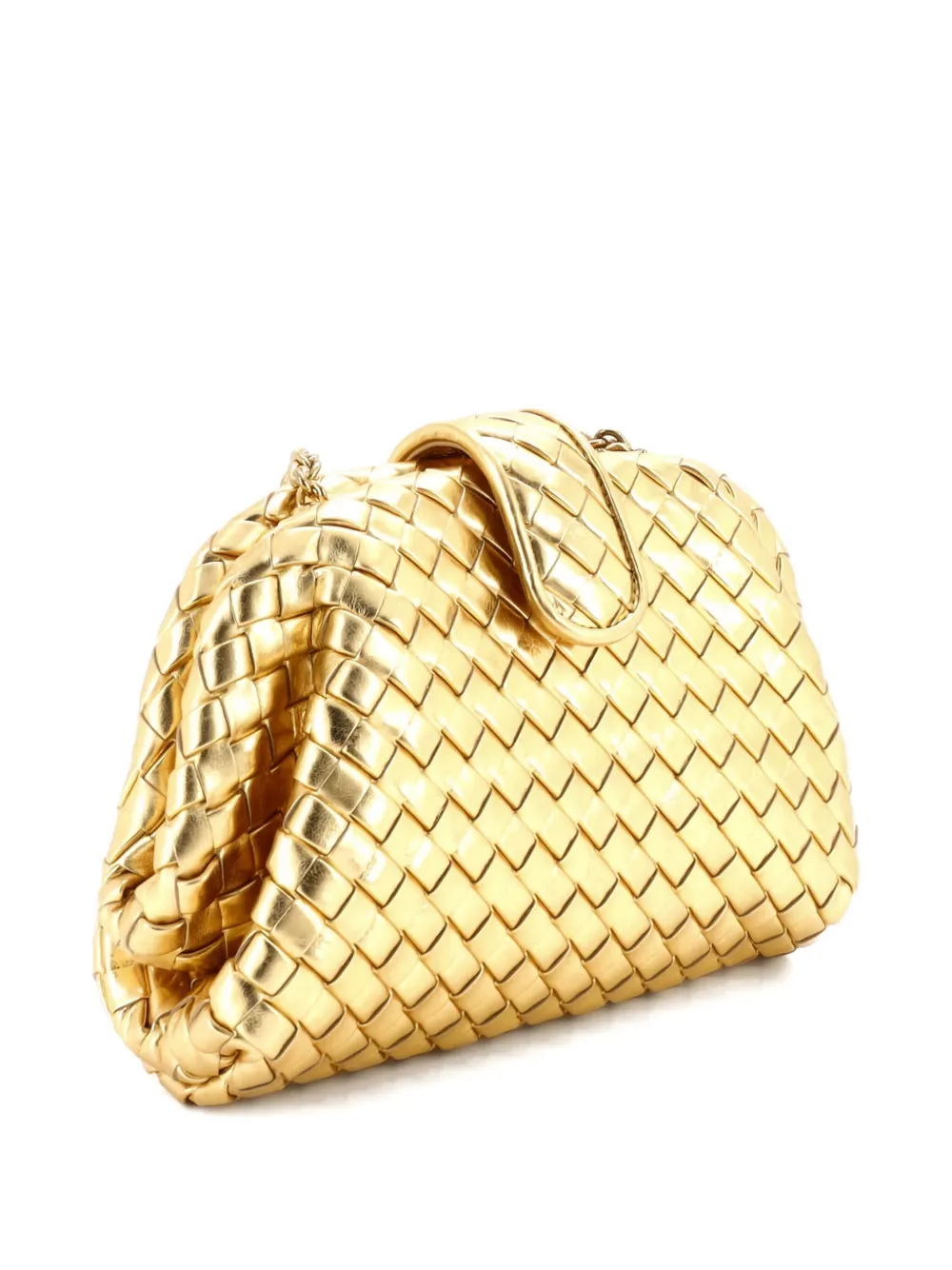 Pre-owned Bottega Veneta Lauren 1980 With Chain Intrecciato Nappa Medium Clutch Bag In Gold