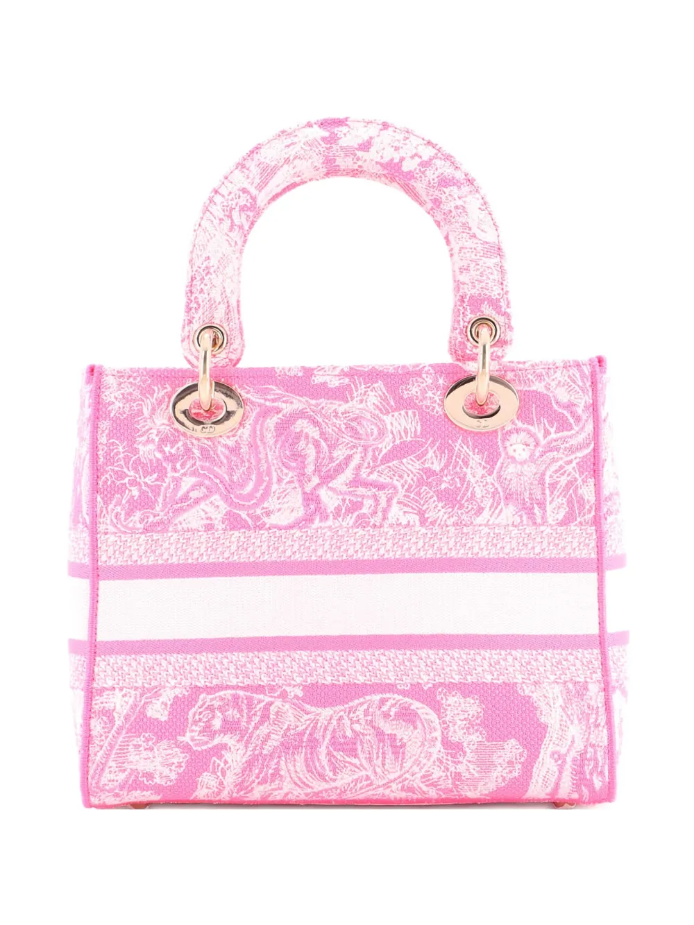 Pre-owned Dior Toile De Jouy Lady D-lite Bag Embroidered Canvas Tote Bag In Pink