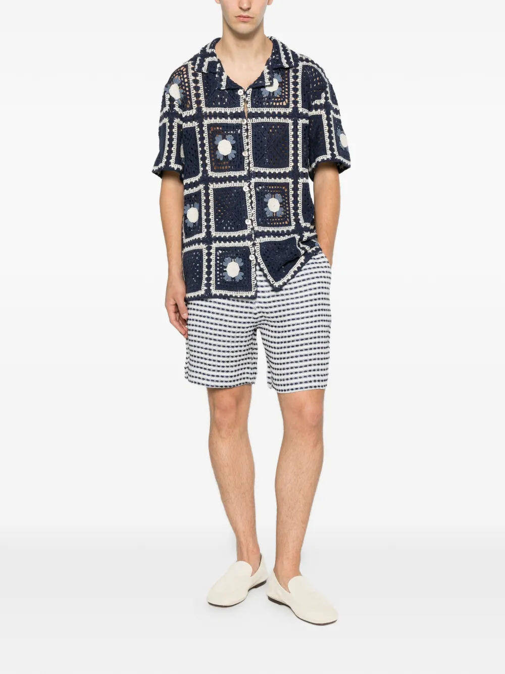  Ché Camisa Tejer De Ganchillo - Azul 