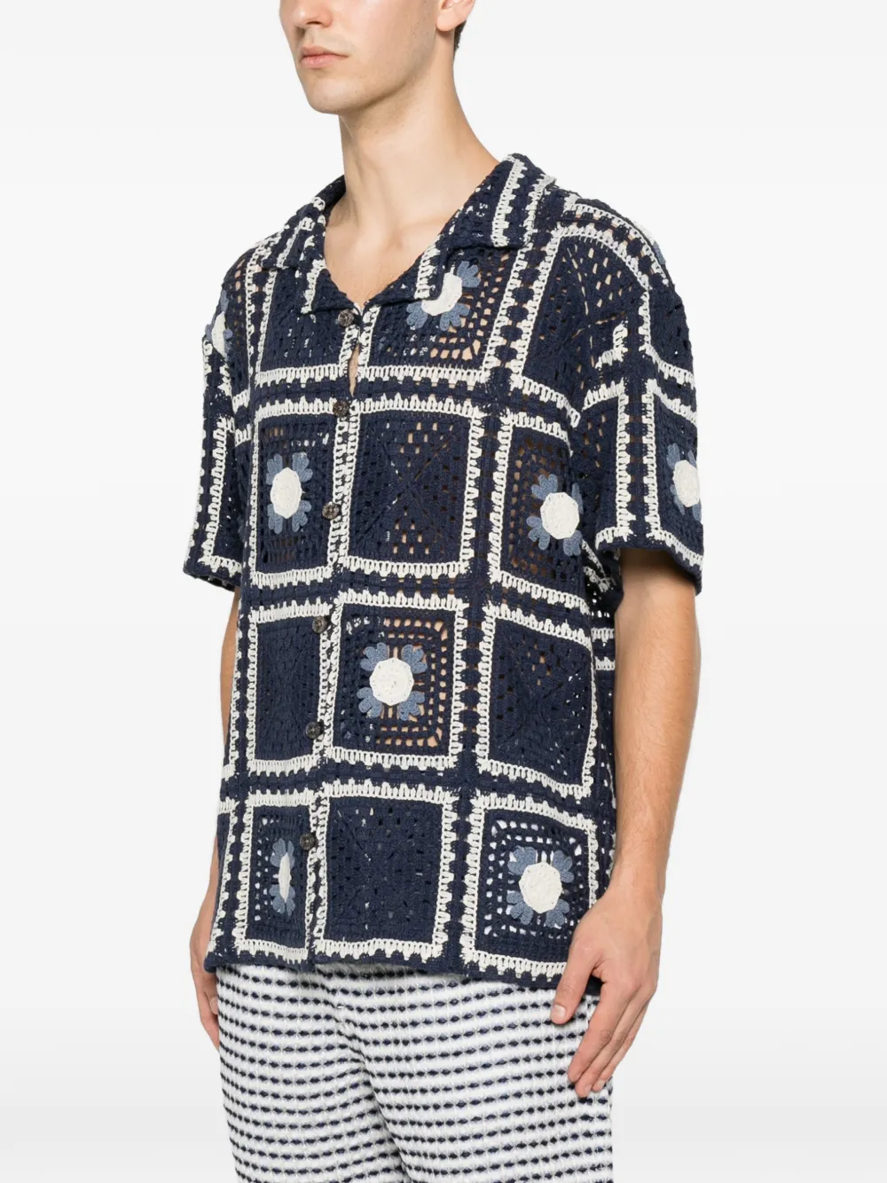  Ché Camisa Tejer De Ganchillo - Azul 