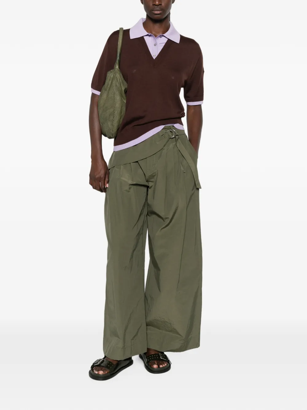 Moncler Poloshirt met gelaagd effect en knopen Bruin