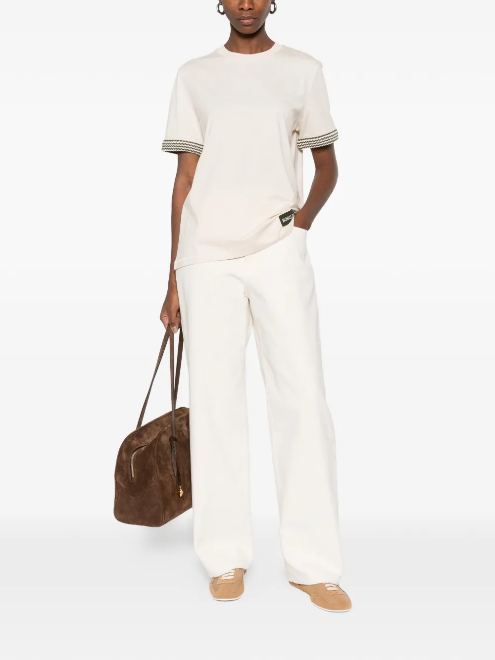  Moncler Patterned-sleeve T-shirt - Neutrals 