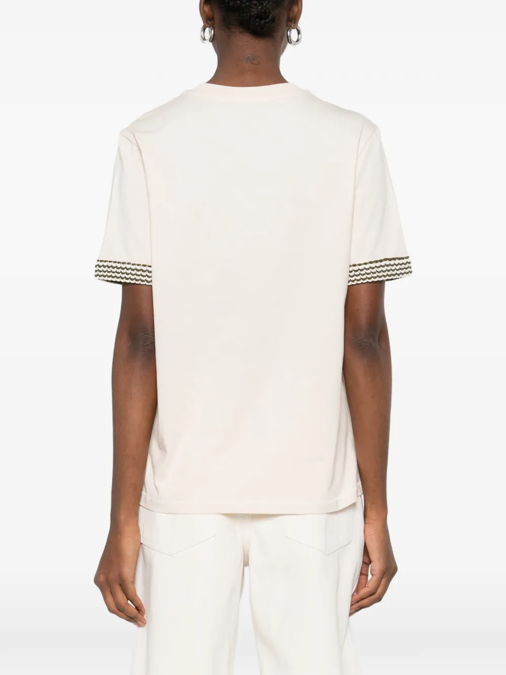 Moncler T-shirt met patroon op de mouwen Beige