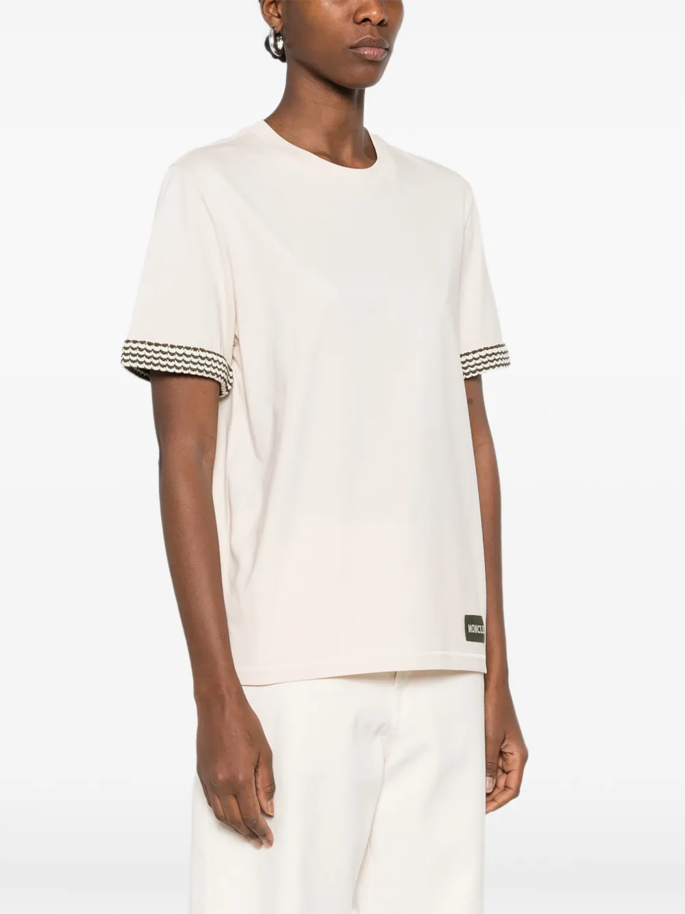  Moncler Patterned-sleeve T-shirt - Neutrals 