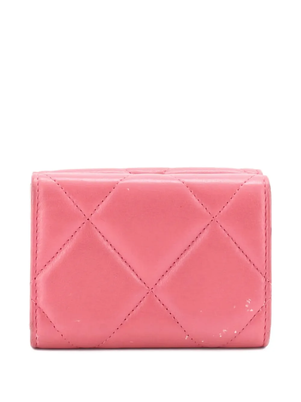 Pre-owned Chanel 19 Trifold Flap Wallet Quilted Lambskin Small Wallets In Pink