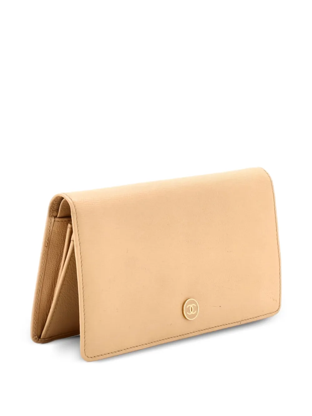 CHANEL Pre-Owned CC Button Bi-Fold Wallet Leather Long small wallets -