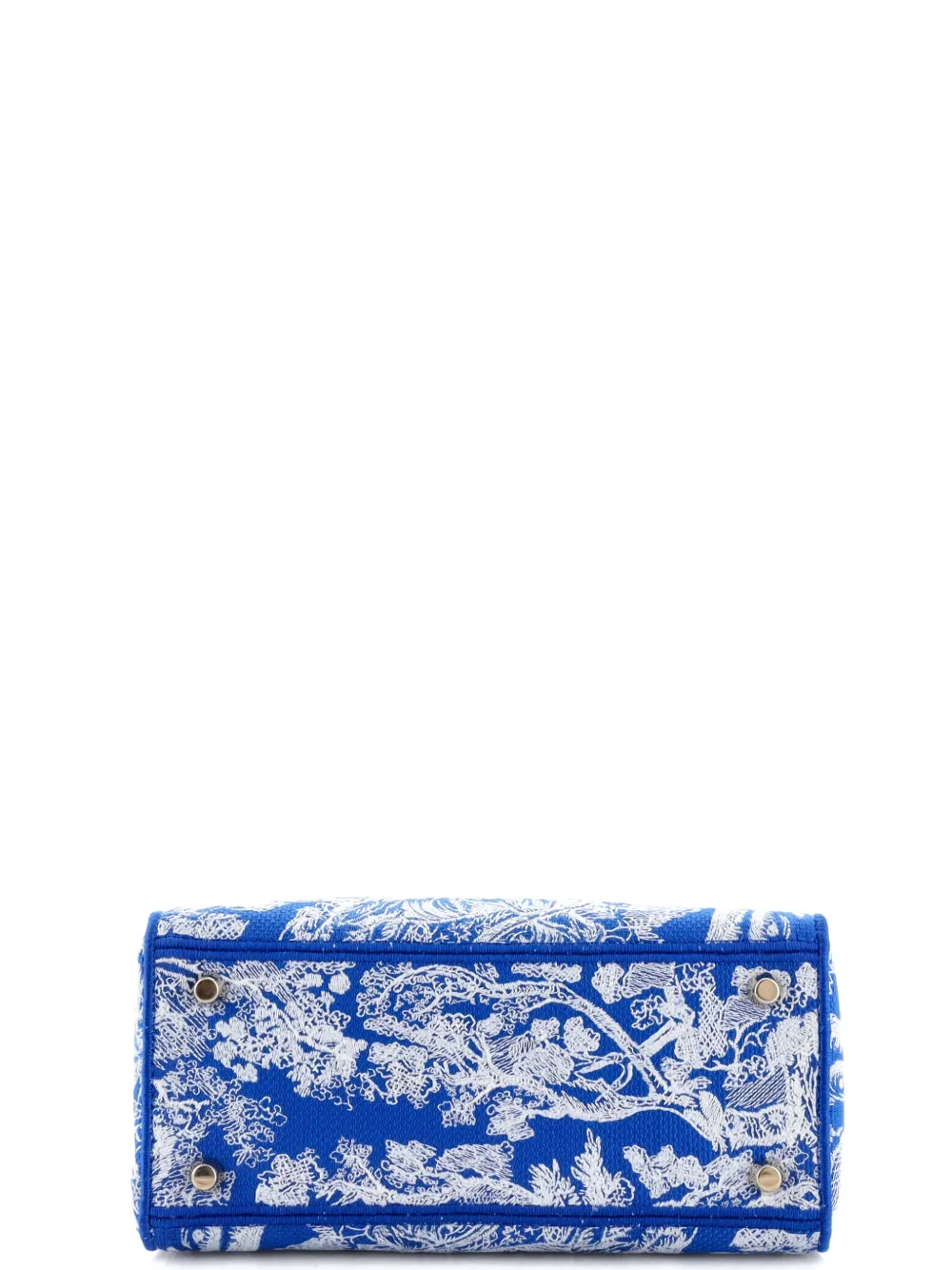 Pre-owned Dior Toile De Jouy Lady D-lite Bag Embroidered Canvas Tote Bag In Blue