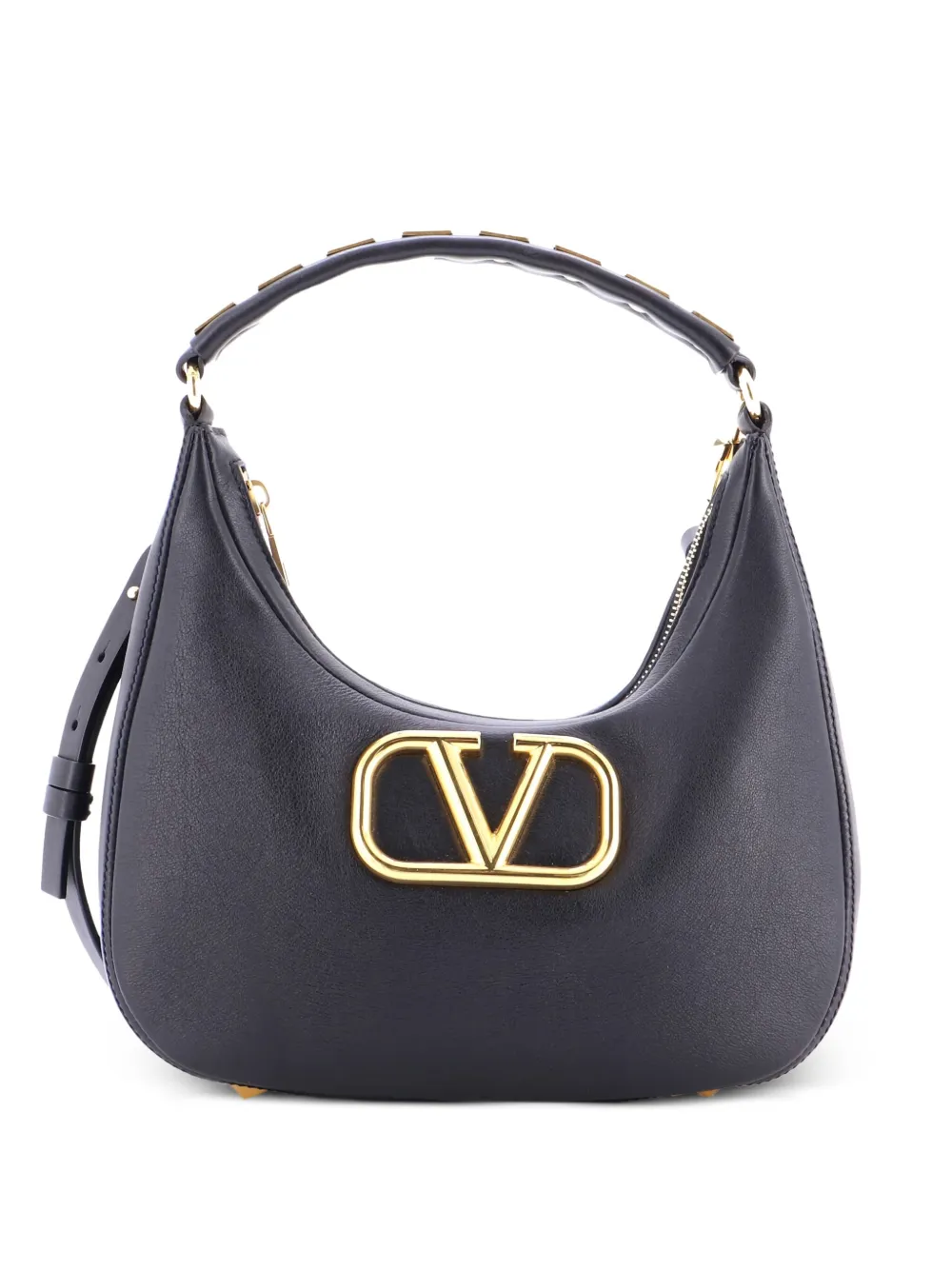 Valentino Garavani Pre-Owned Stud Sign Zip Leather hobo bag - ブラック Valentino Garavani Pre-Owned Stud Sign Zip Leather hobo bag - ブラック