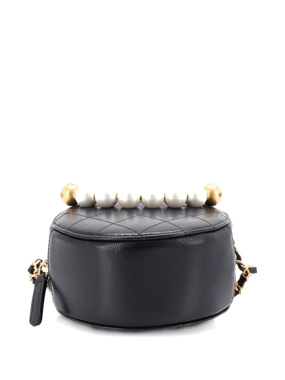 Pre-owned Chanel Chic Pearls Round Clutch With Chain Quilted Lambskin Crossbody Bag In Black