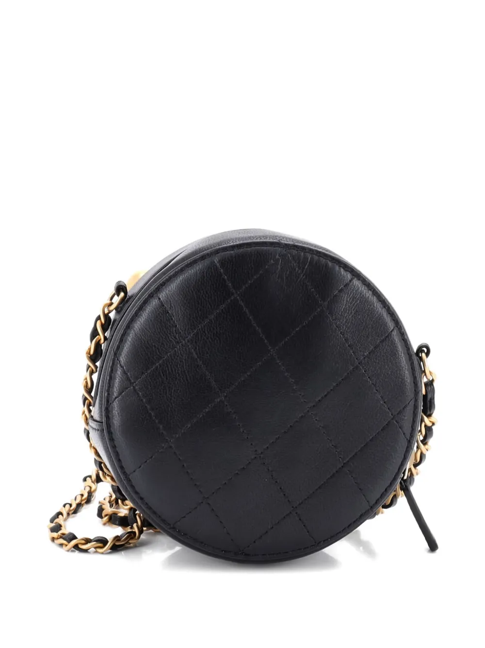 Pre-owned Chanel Chic Pearls Round Clutch With Chain Quilted Lambskin Crossbody Bag In Black