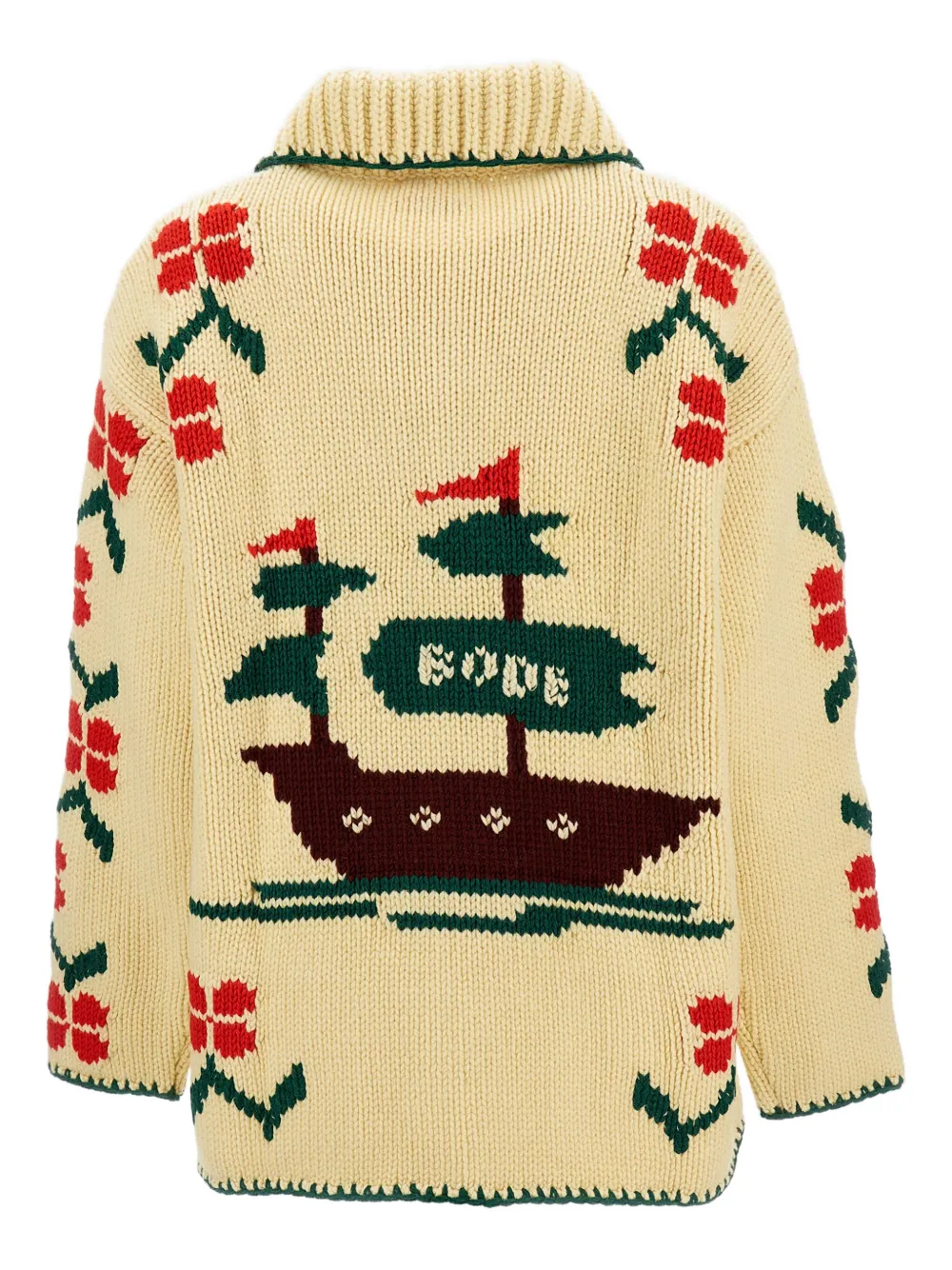 Bode Patterned-intarsia Cardigan In Neutral