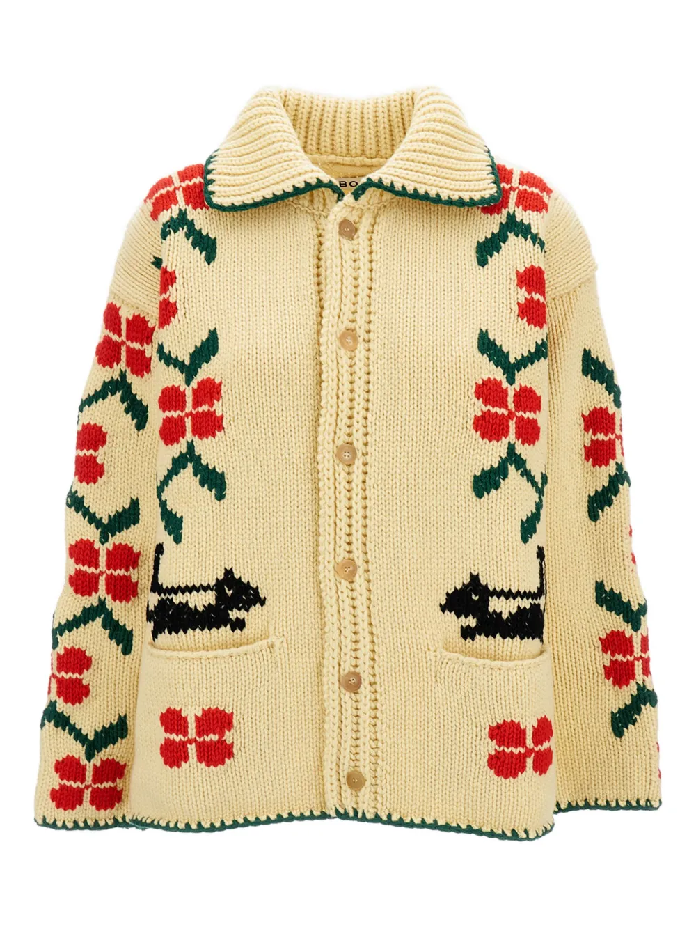 Bode Patterned-intarsia Cardigan In Neutral