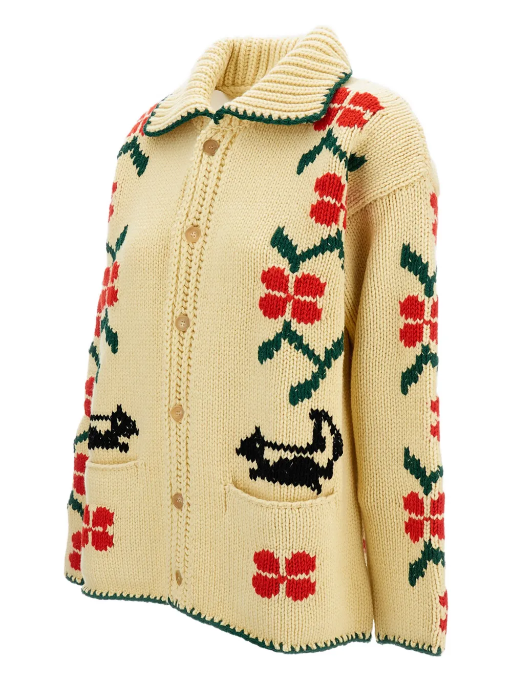 Bode Patterned-intarsia Cardigan In Neutral