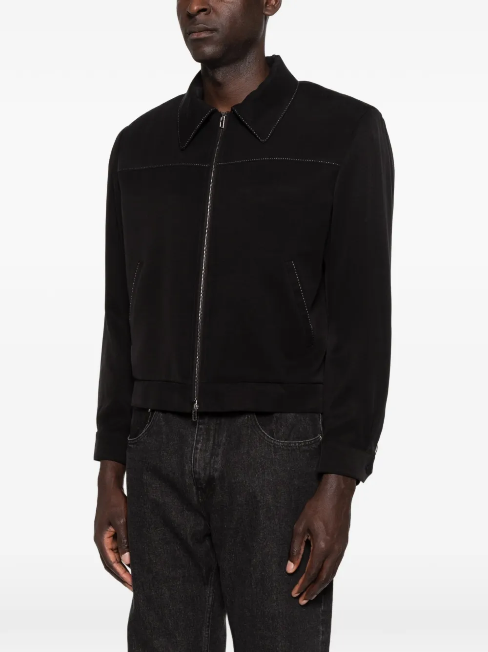  Second/layer Chaqueta Herman Con Costuras En Contraste - Negro 