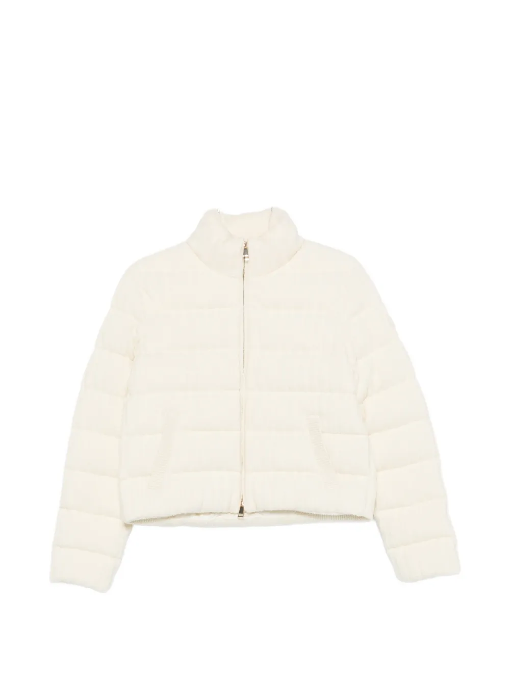 Moncler Knitted Zip-up Puffer Jacket In White