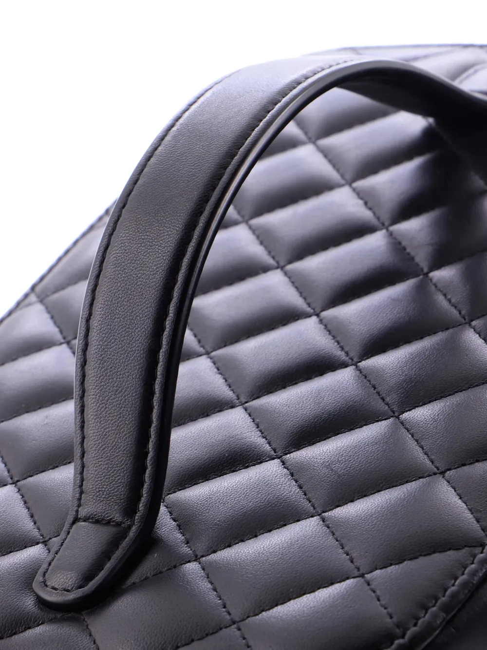 Pre-owned Chanel Cosmetic Case Quilted Lambskin Medium Satchel In Black