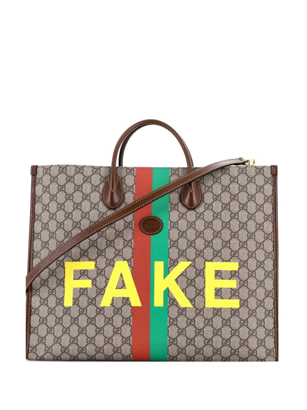 Pre-owned Gucci Fake/not Convertible Open Printed Gg Coated Canvas Large Tote Bag In Neutral