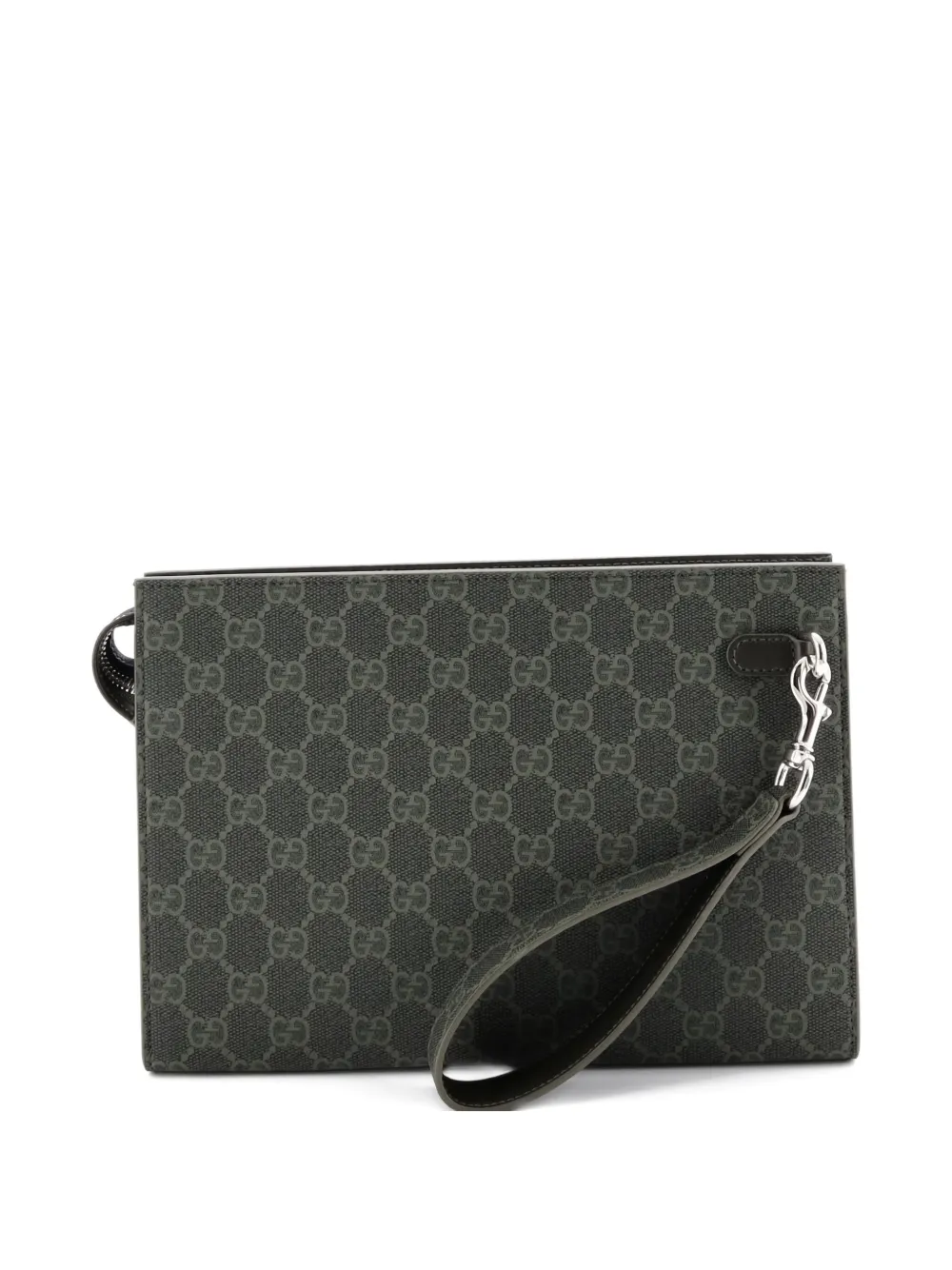 Pre-owned Gucci Wristlet Pouch Bicolor Gg Coated Canvas And Leather Small Clutch Bag In Green