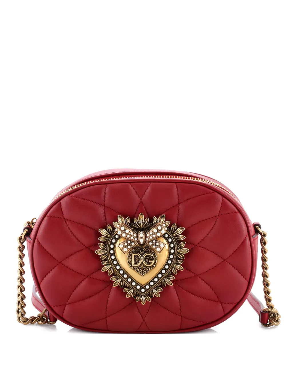 Pre-owned Dolce & Gabbana Devotion Camera Bag Quilted Leather Small Crossbody Bag In Red