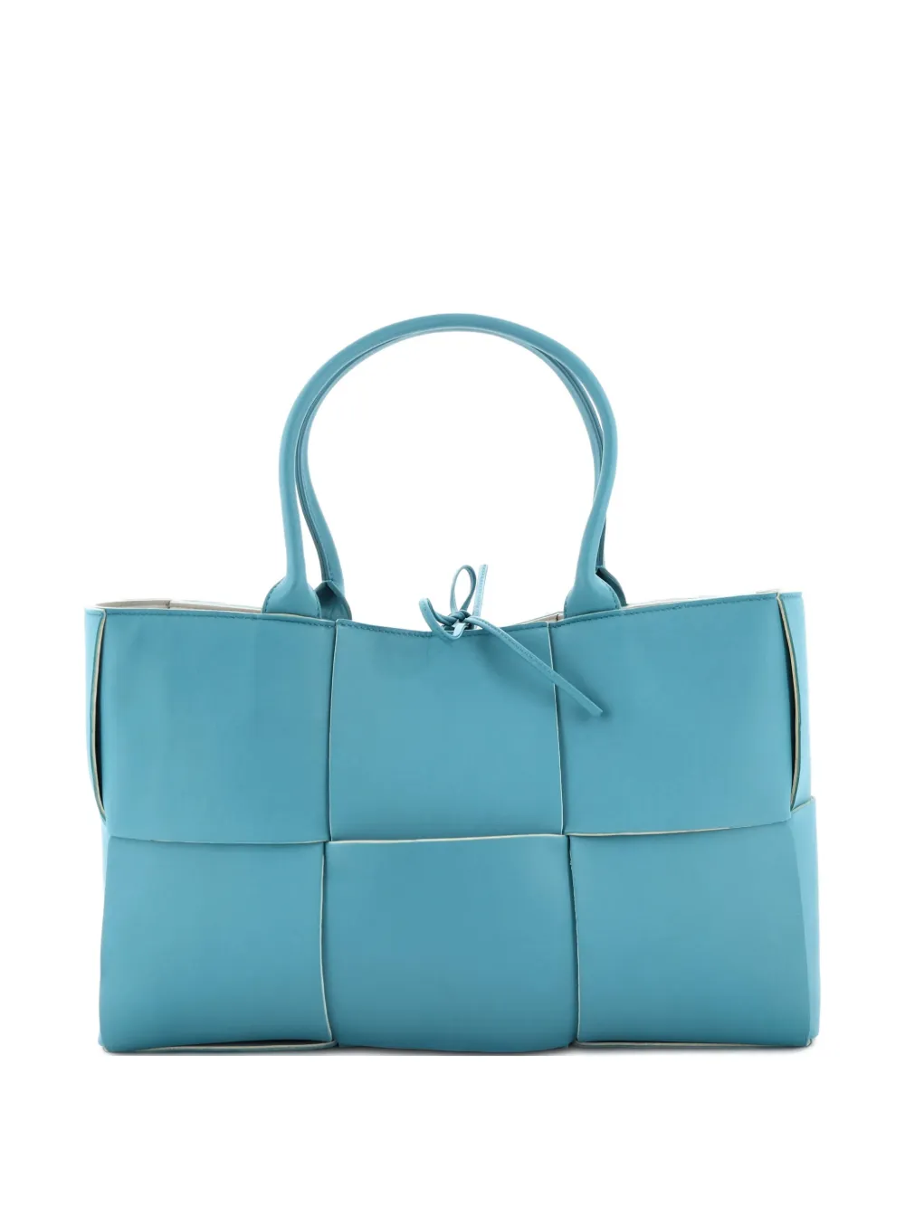 Pre-owned Bottega Veneta Arco Maxi Intrecciato Leather Medium Tote Bag In Blue