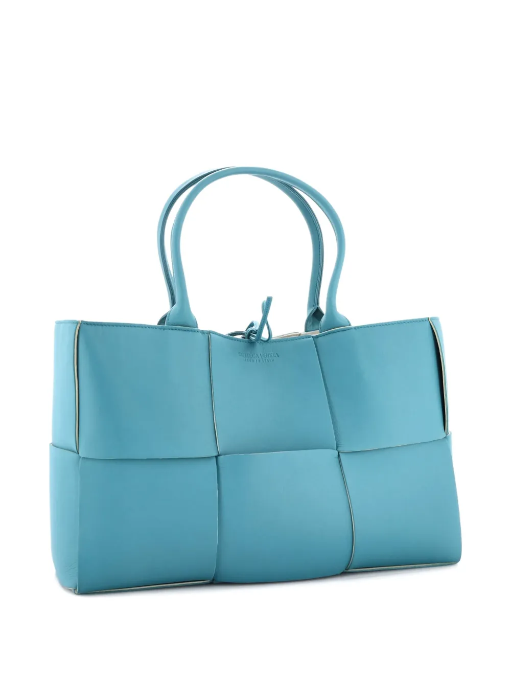 Pre-owned Bottega Veneta Arco Maxi Intrecciato Leather Medium Tote Bag In Blue