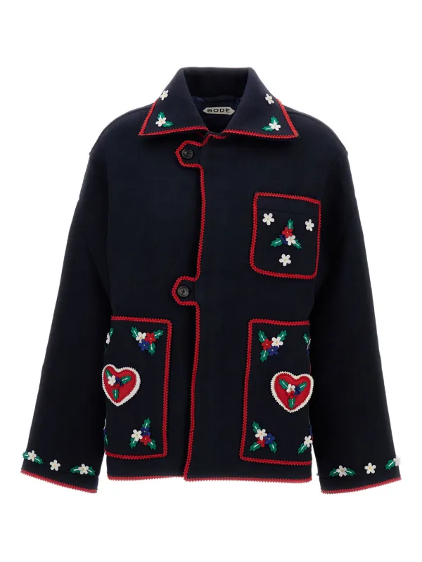Bode Front Button Fastening Jacket in Blue