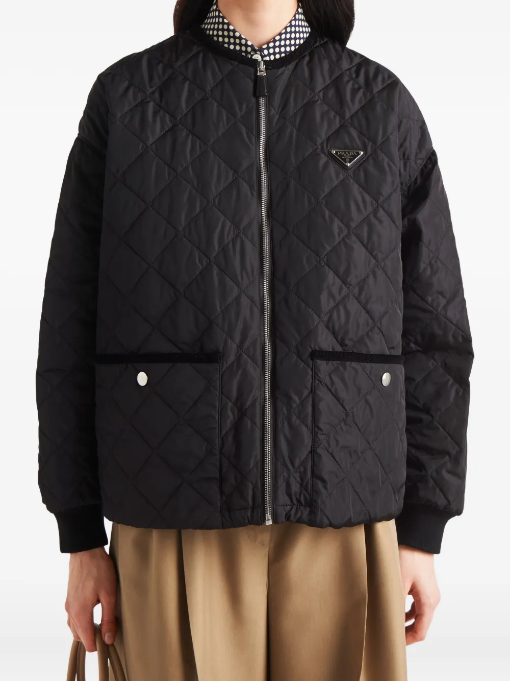 Prada Re Nylon gewatteerd jack Zwart