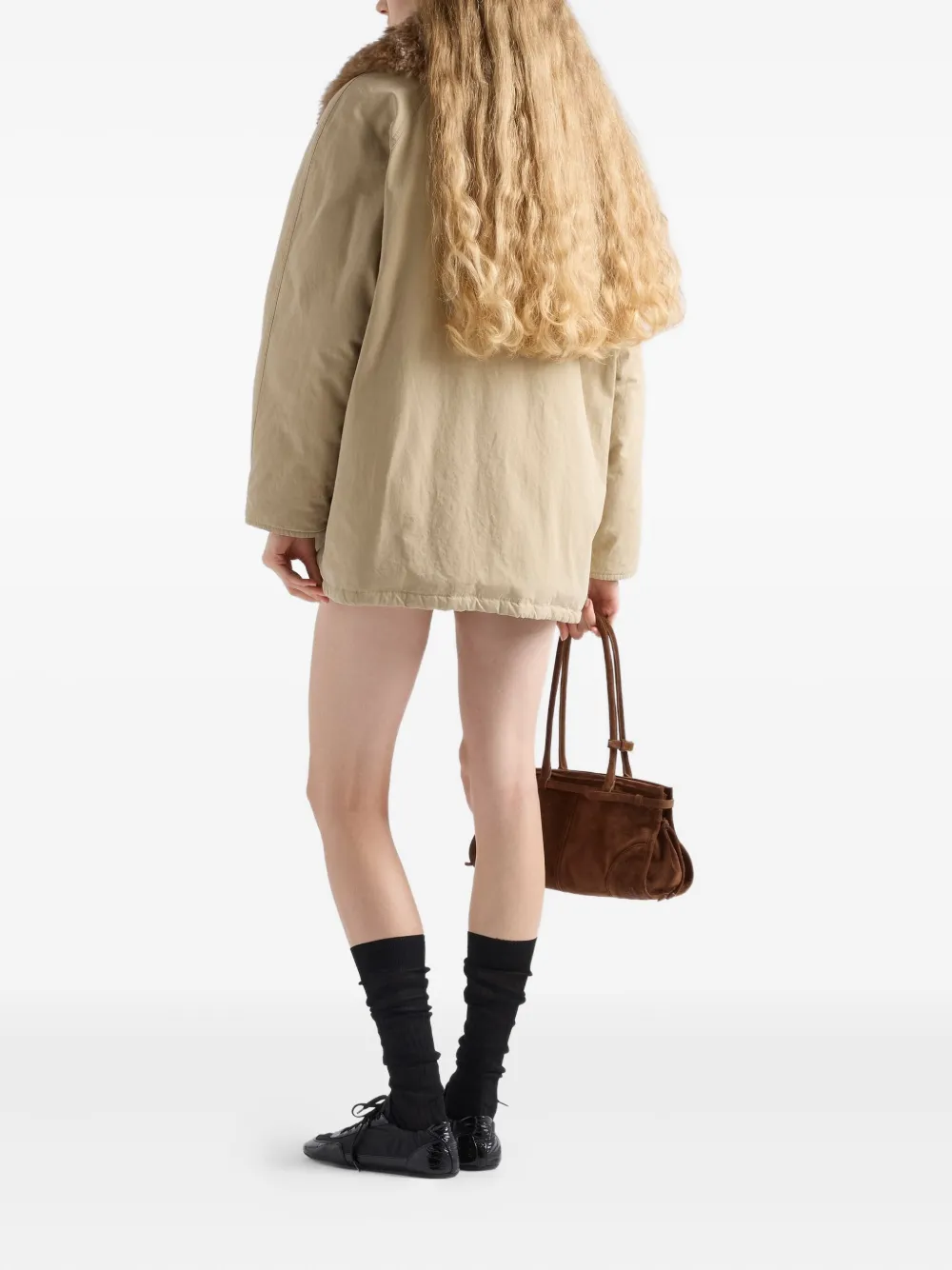 Prada Medium-weight Old Panama Cotton Down Jacket In Neutral