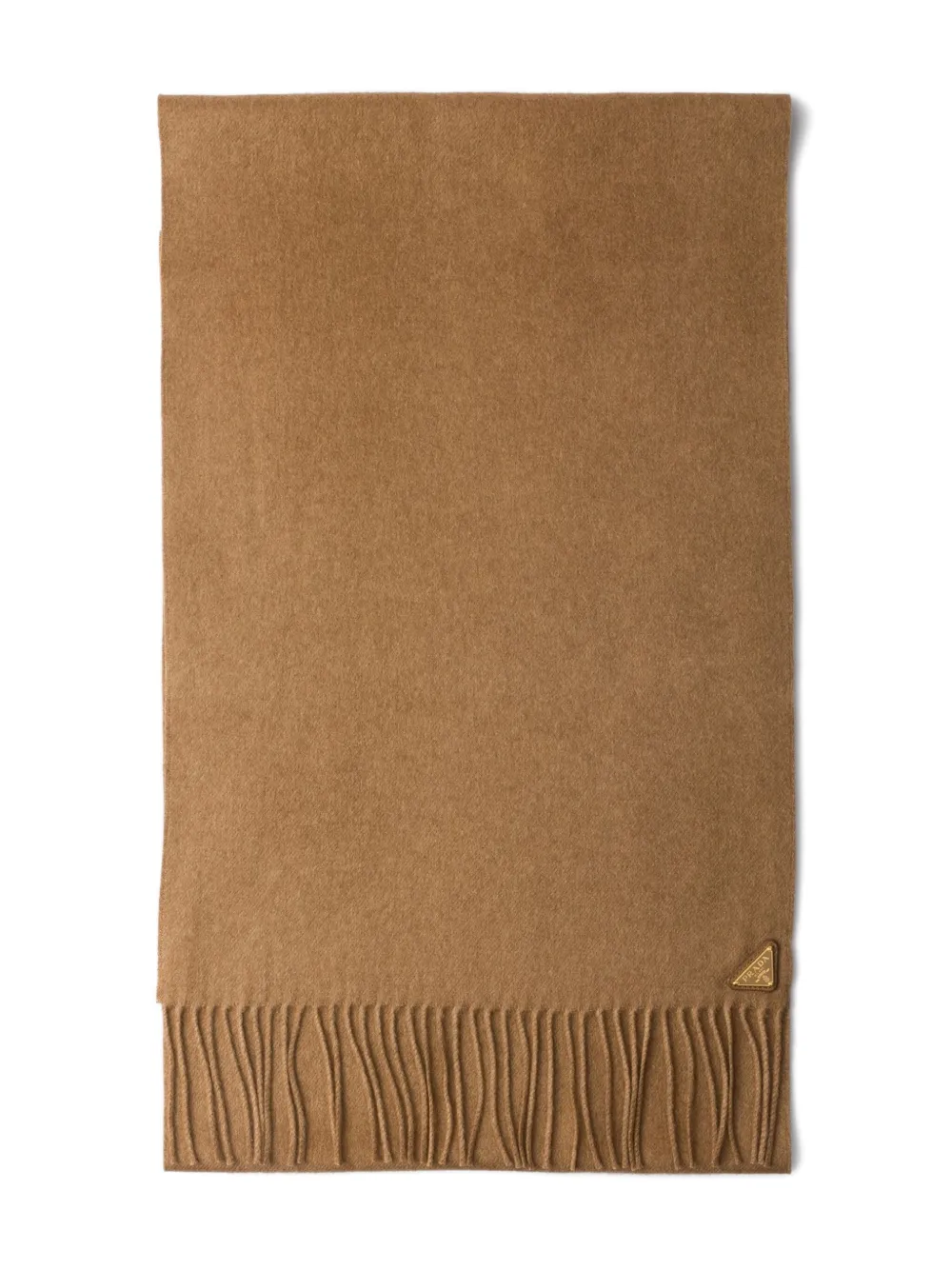 Prada Triangle-logo Fringed Scarf In Brown