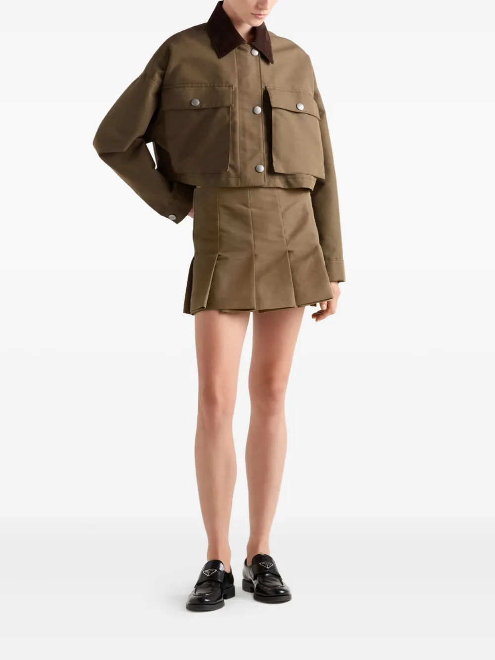 Prada Canvas Cropped Jacket In Brown