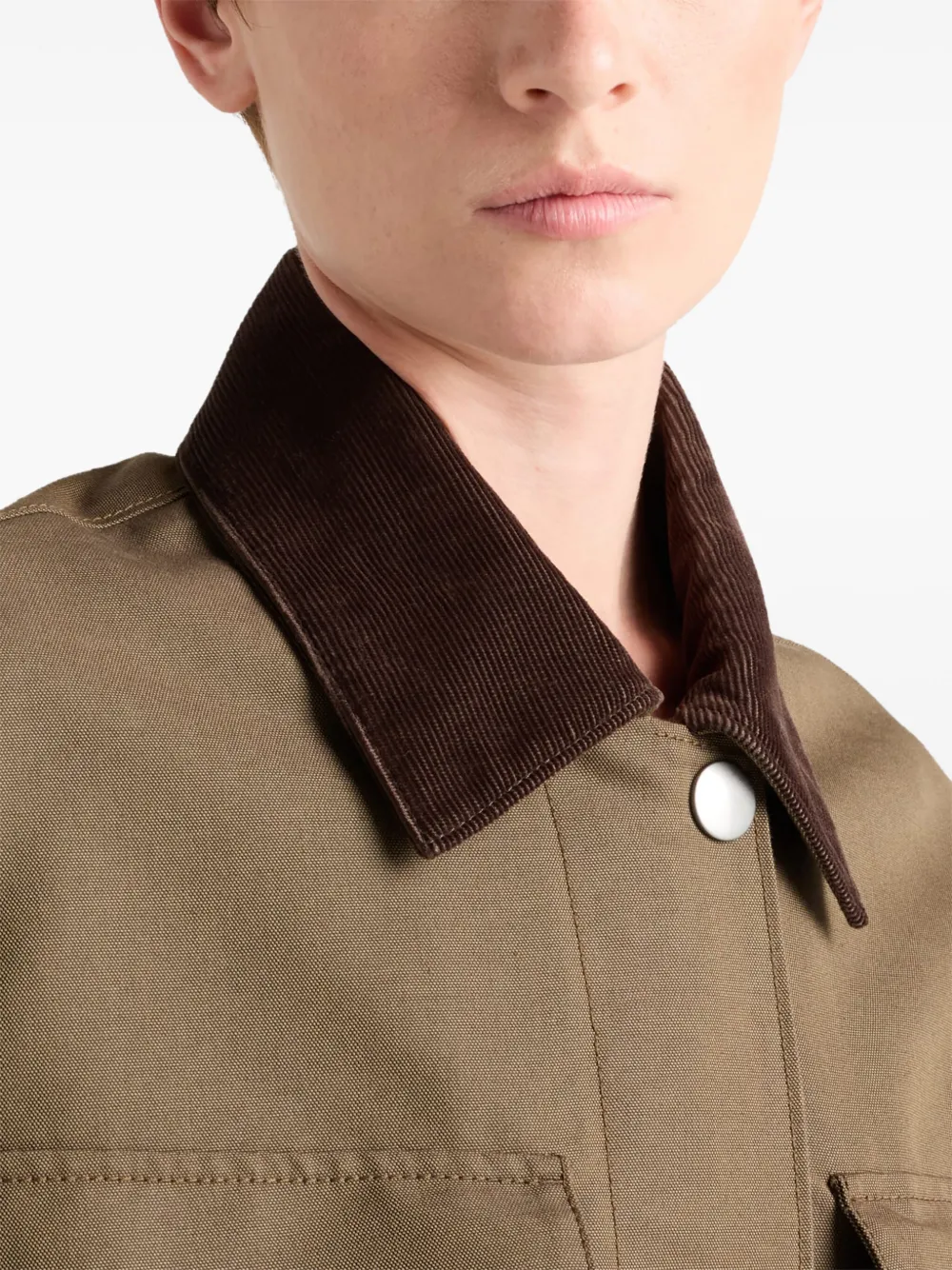 Prada Canvas Cropped Jacket In Brown