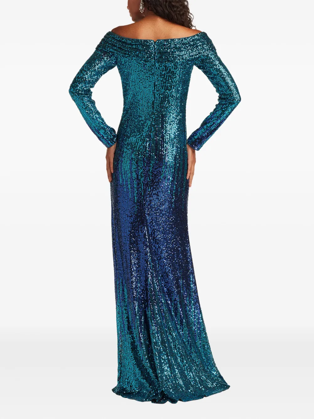 Tadashi Shoji Off-shoulder maxi-jurk Blauw