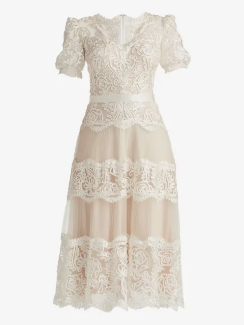 Tadashi Shoji Belline lace ribbon midi dress