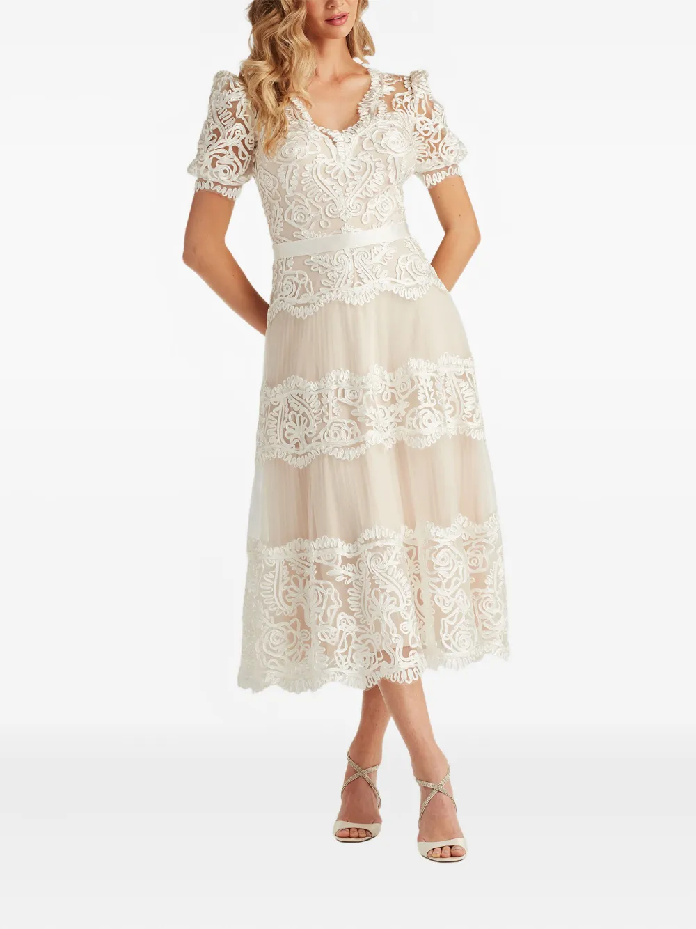 Tadashi Shoji Belline midi-jurk met kant en lint - Wit