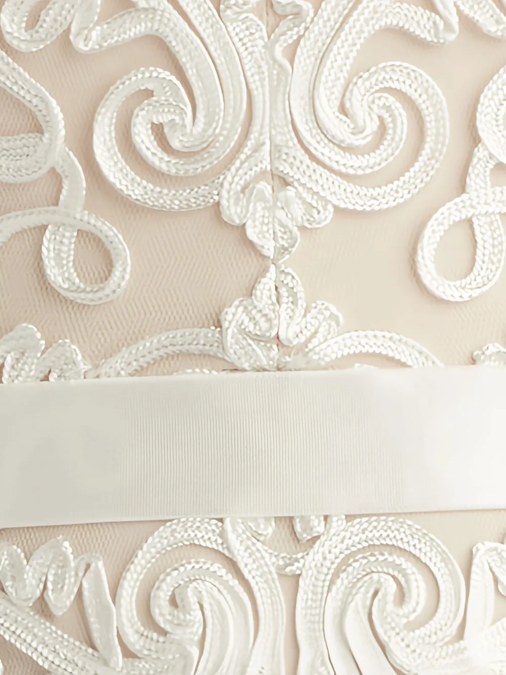 Tadashi Shoji Belline Lace Ribbon Midi Dress In White