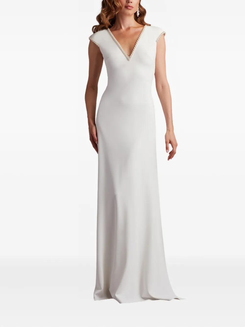 Tadashi Shoji Marcellina maxi-jurk met kralen en V-hals - Wit