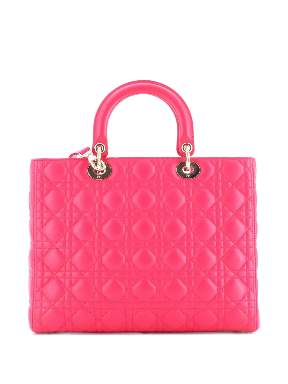 Pre-owned Dior Lady  Bag Cannage Quilt Lambskin Large Tote Bag In Pink