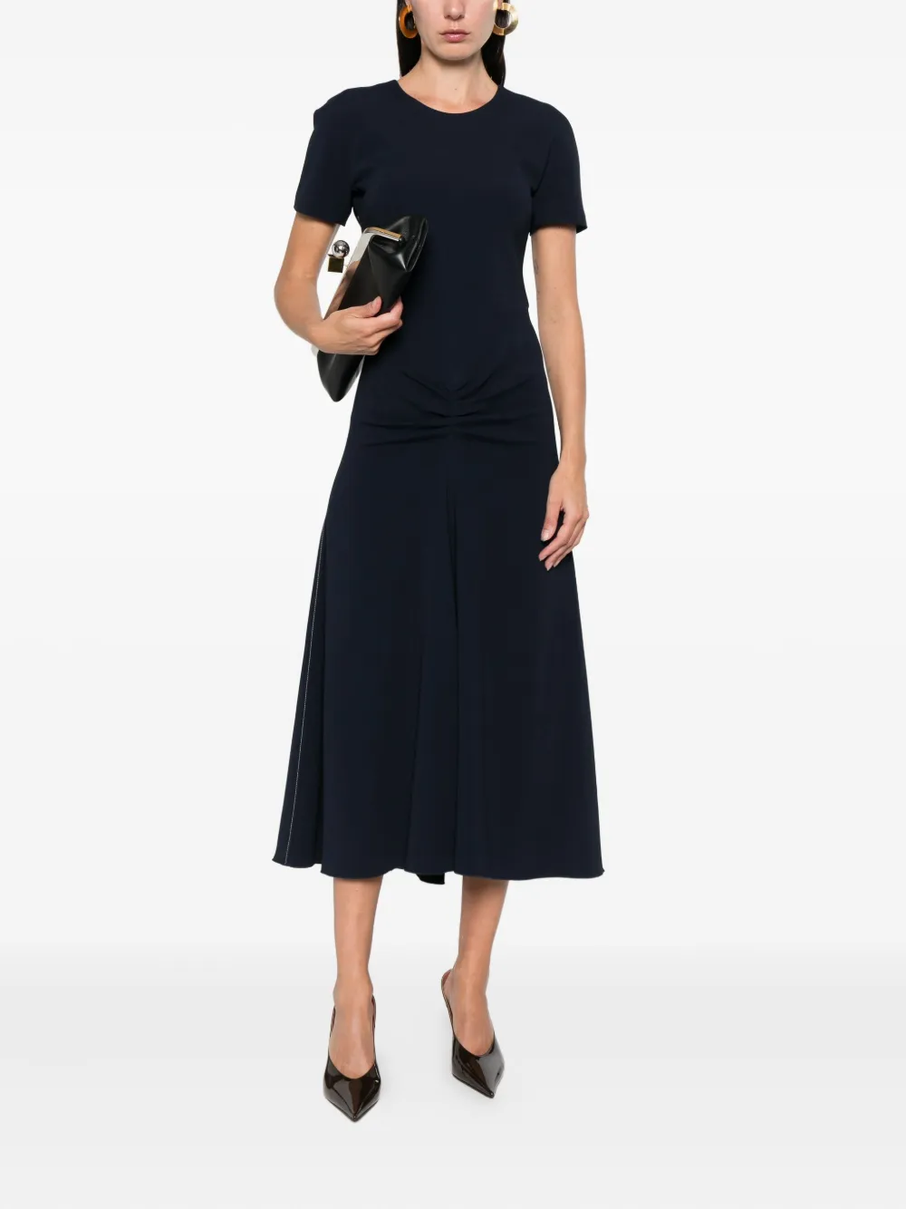 Victoria Beckham short-sleeve gathered dress - Blauw