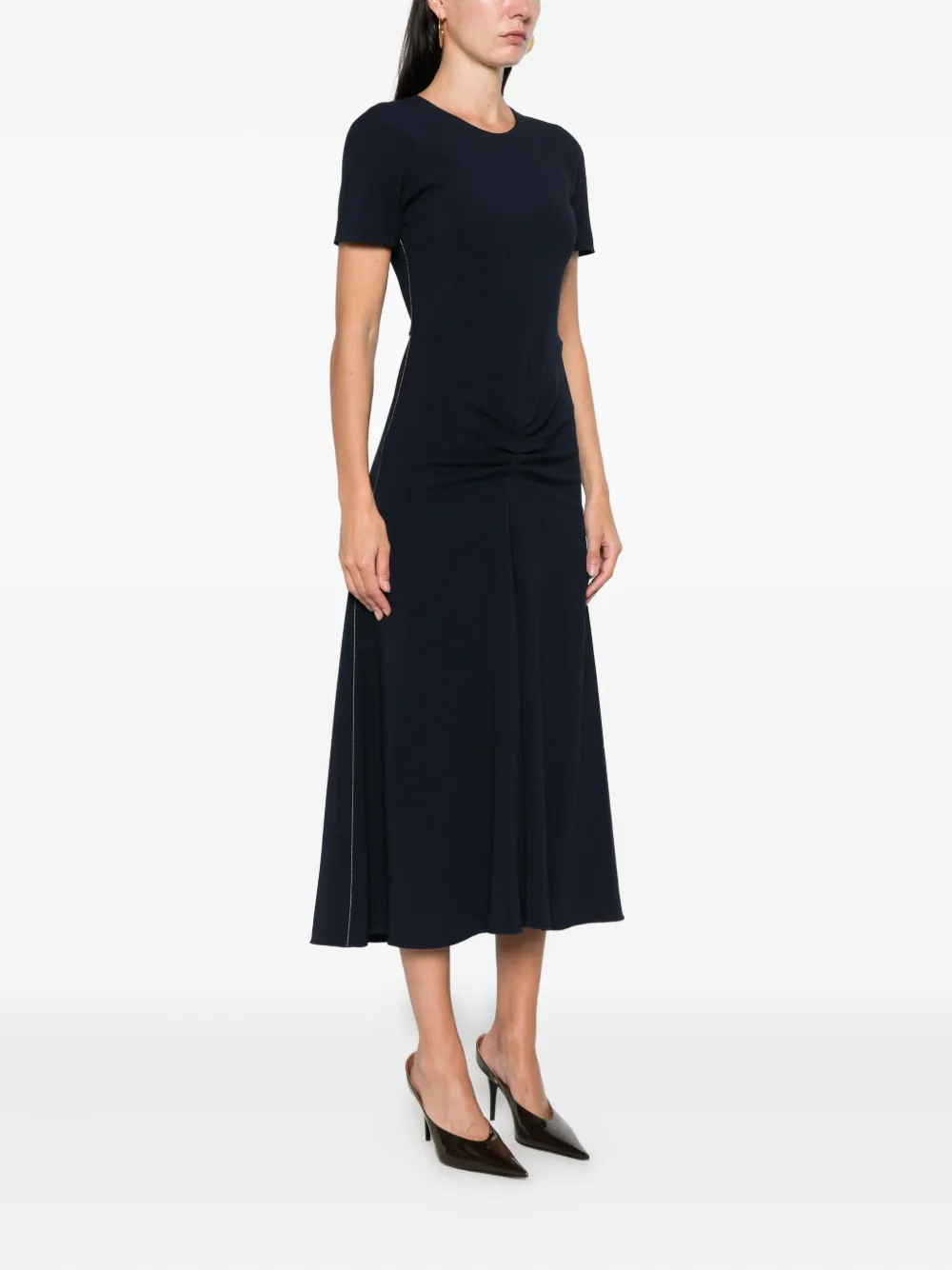 Victoria Beckham Short-sleeve Gathered Dress In Black