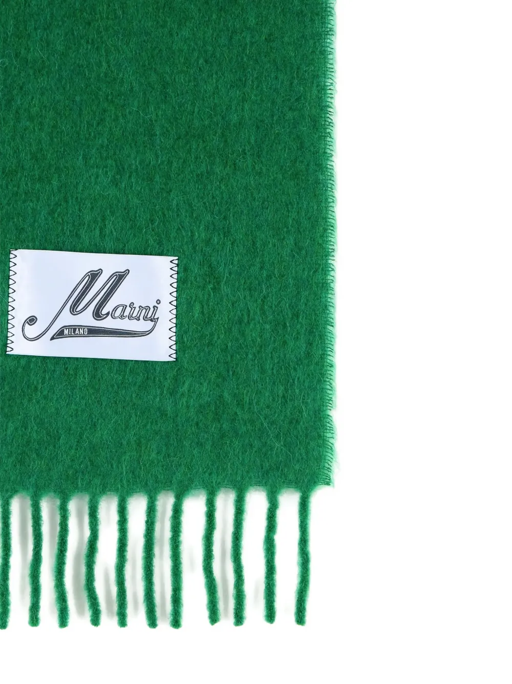 Marni Logo Patch Fringed Scarf In Green
